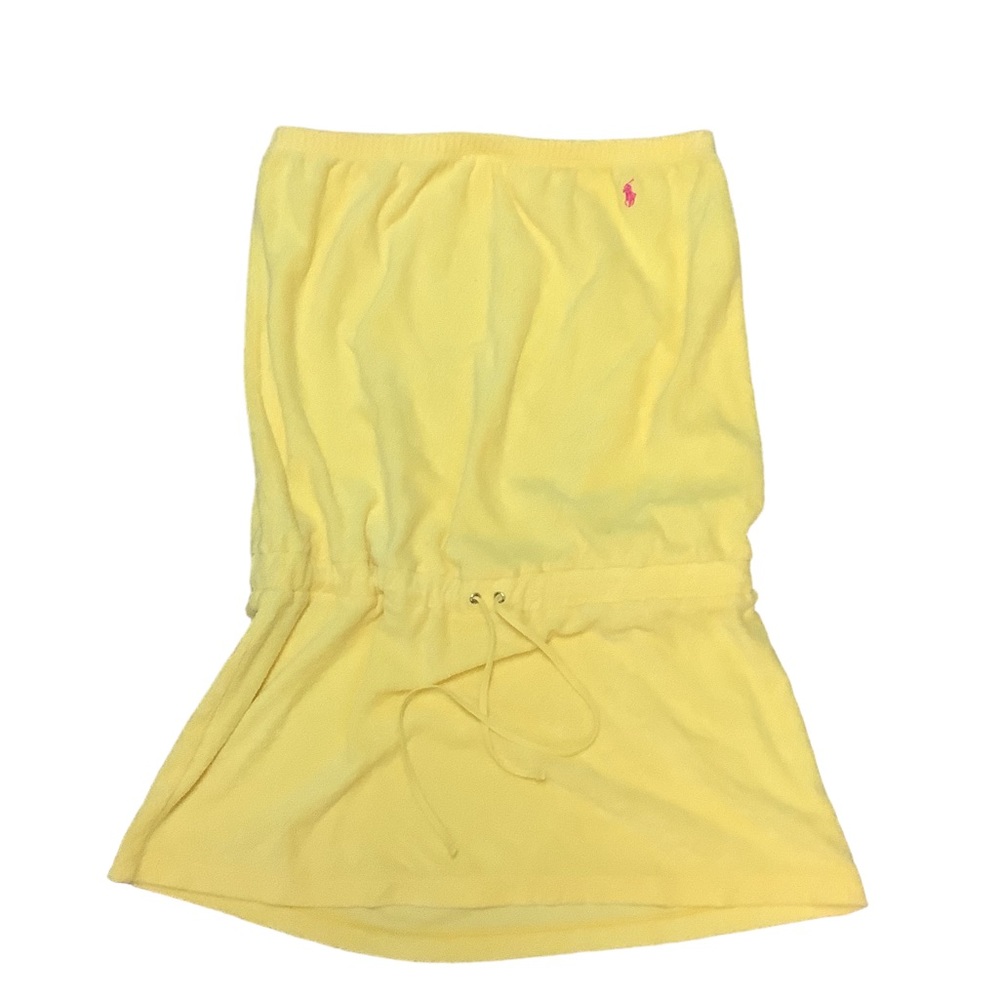 RALPH LAUREN Bright Yellow Drawstring Terry Cloth Beach/Pool Cover Up-Large
